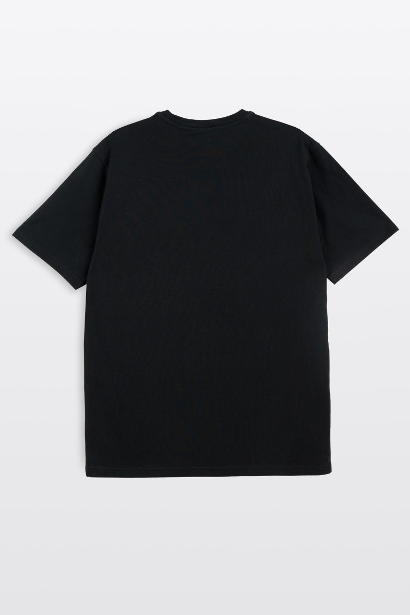 Czarny t-shirt LOOSE z autorską grafiką z przodu
