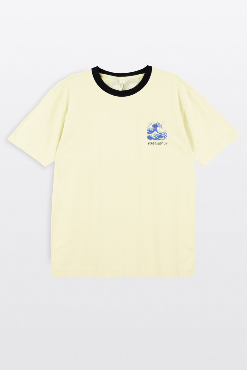Beżowy t-shirt LOOSE z autorską grafiką z tyłu