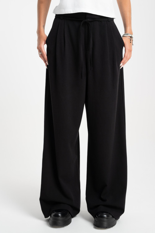Czarne eleganckie spodnie WIDE LEG z ozdobną kokardką