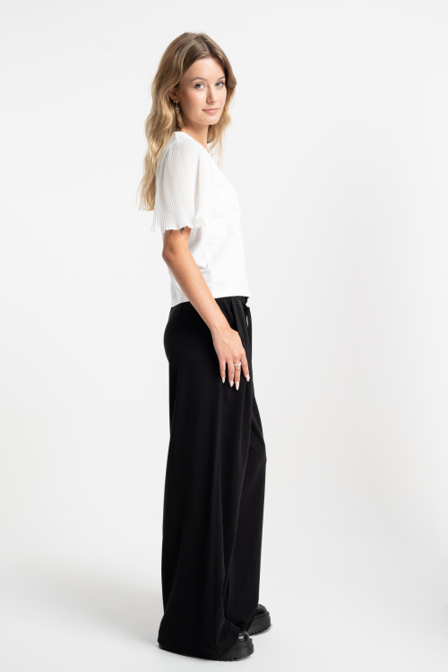 Czarne eleganckie spodnie WIDE LEG z ozdobną kokardką