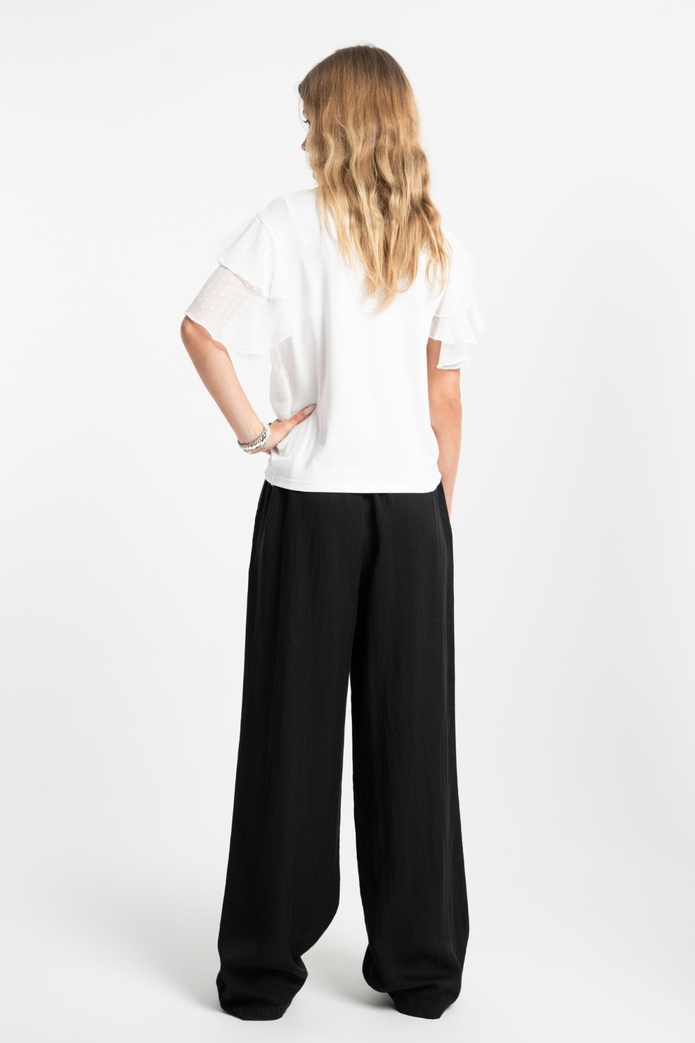 Czarne eleganckie spodnie WIDE LEG z gumą w pasie