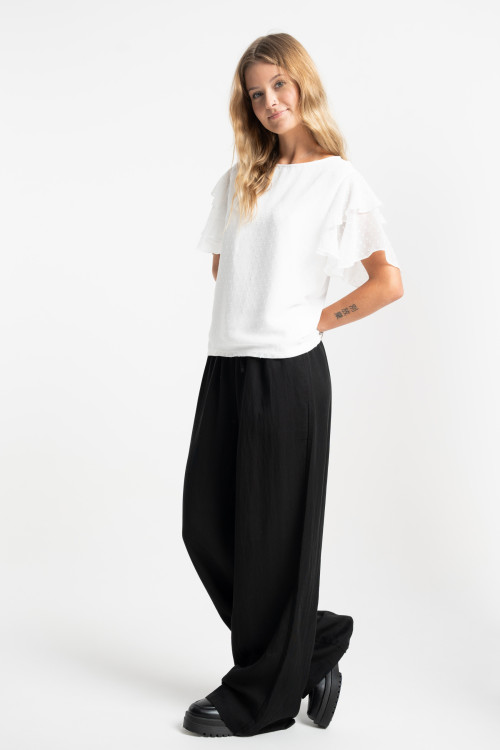 Czarne eleganckie spodnie WIDE LEG z gumą w pasie
