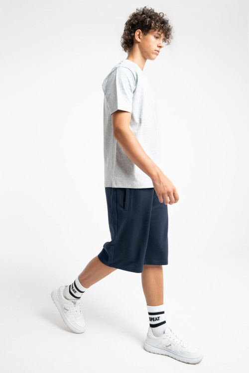 T-shirt szary melanż REGULAR z minimalistycznym nadrukiem
