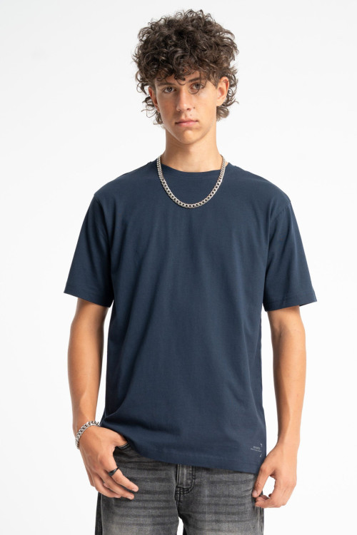 Granatowy t-shirt REGULAR z minimalistycznym nadrukiem