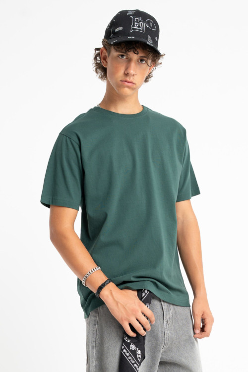 Zielony t-shirt REGULAR z minimalistycznym nadrukiem