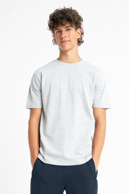 T-shirt szary melanż REGULAR z minimalistycznym nadrukiem