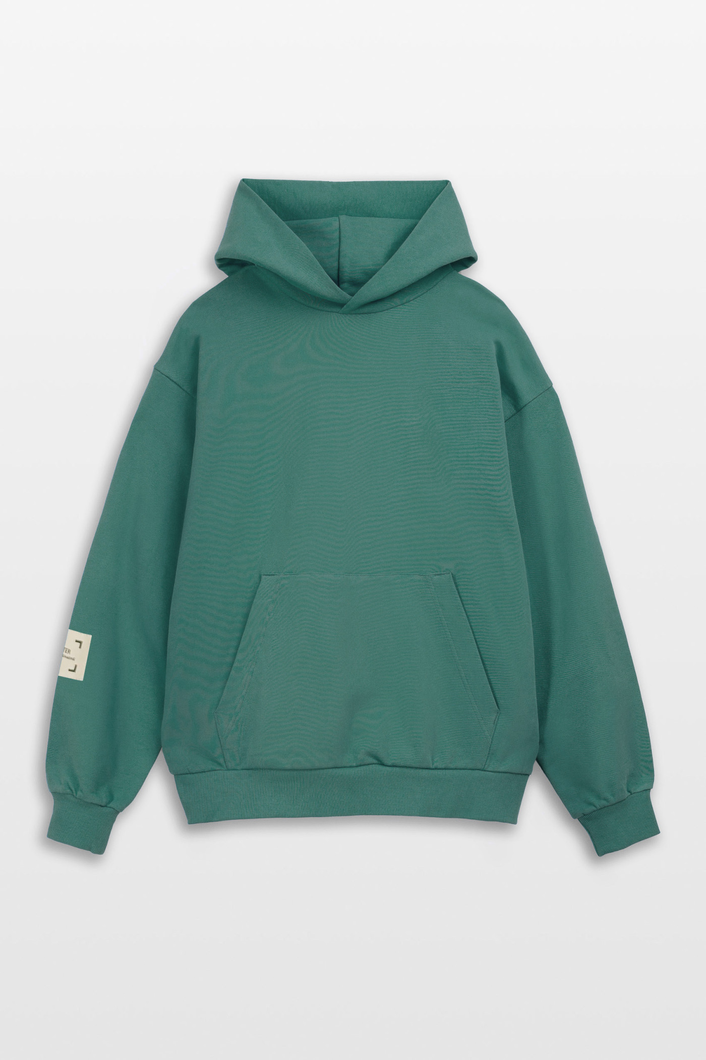 Zielona bluza REGULAR z kapturem z minimalistyczną naszywką na rękawie