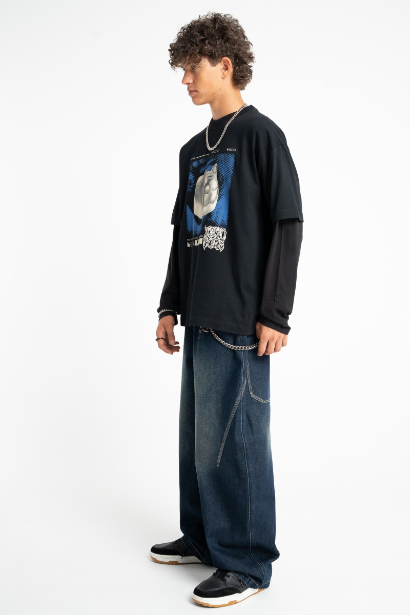 Granatowe spodnie jeansowe SKATER z efektem sprania