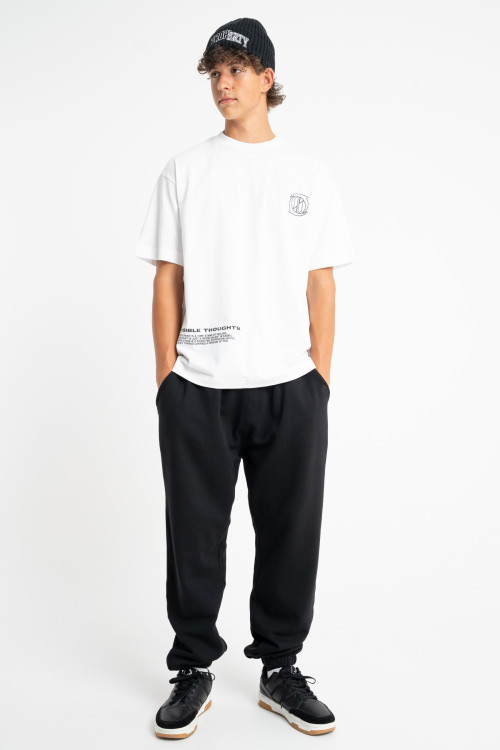 Biały t-shirt LOOSE z nadrukami z przodu