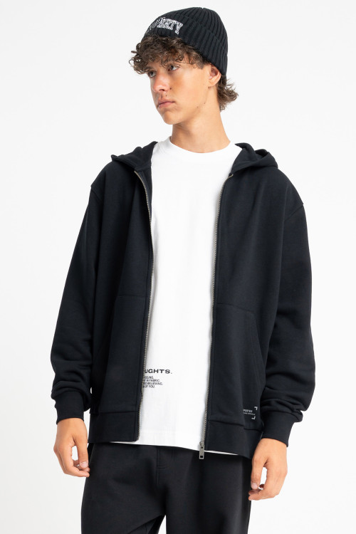 Czarna bluza REGULAR z kapturem z minimalistycznym nadrukiem