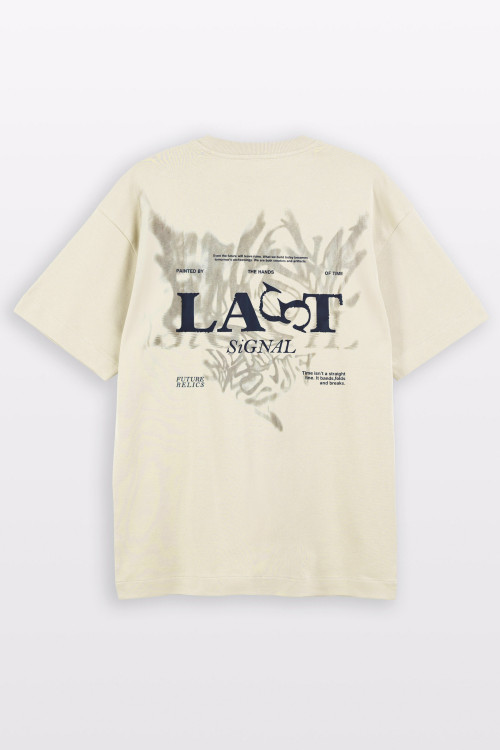 Kremowy t-shirt REGULAR z autorską grafiką z tyłu