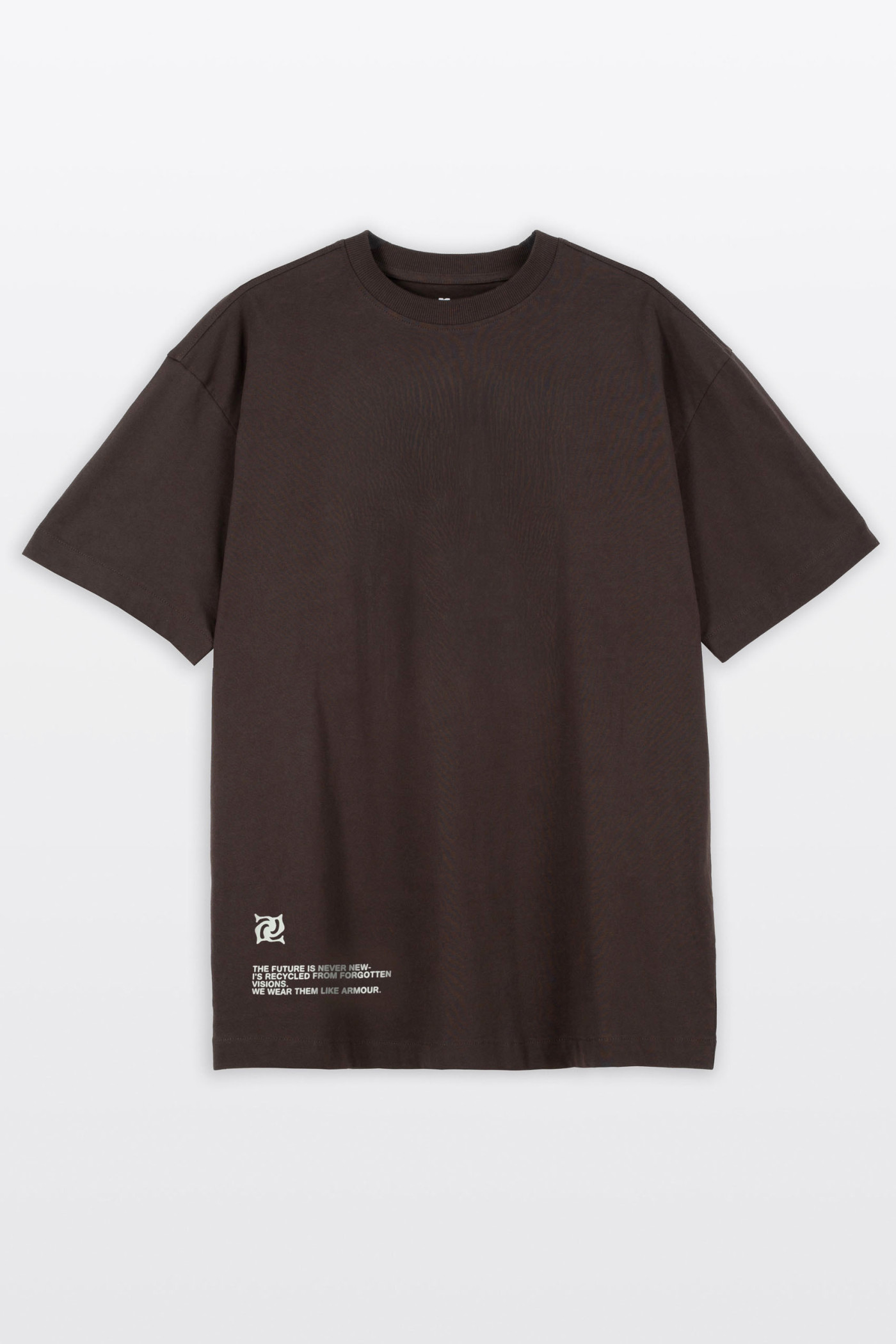 Brązowy t-shirt LOOSE z nadrukiem z przodu