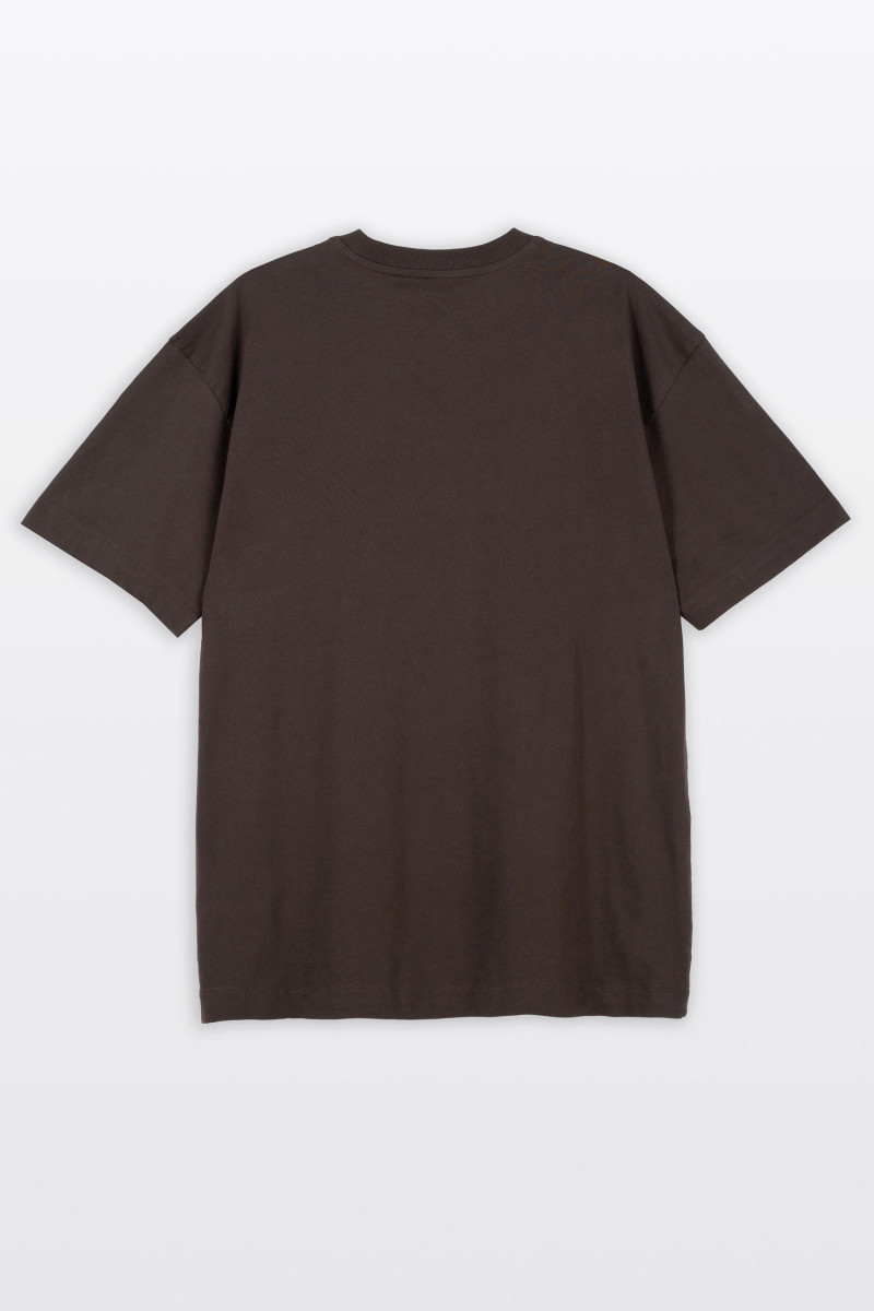 Brązowy t-shirt LOOSE z nadrukiem z przodu