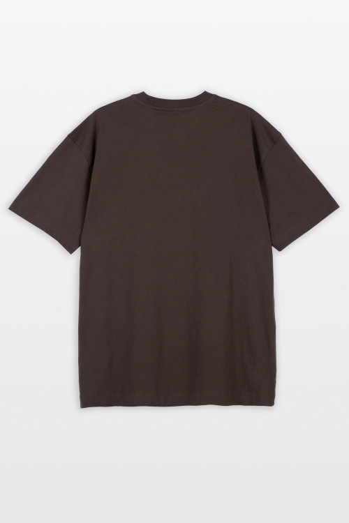 Brązowy t-shirt LOOSE z nadrukiem z przodu