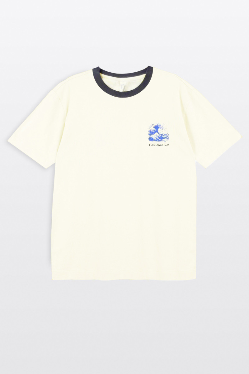Kremowy t-shirt LOOSE z autorską grafiką z tyłu