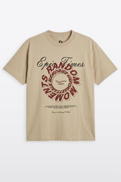 Beżowy t-shirt LOOSE z autorską grafiką
