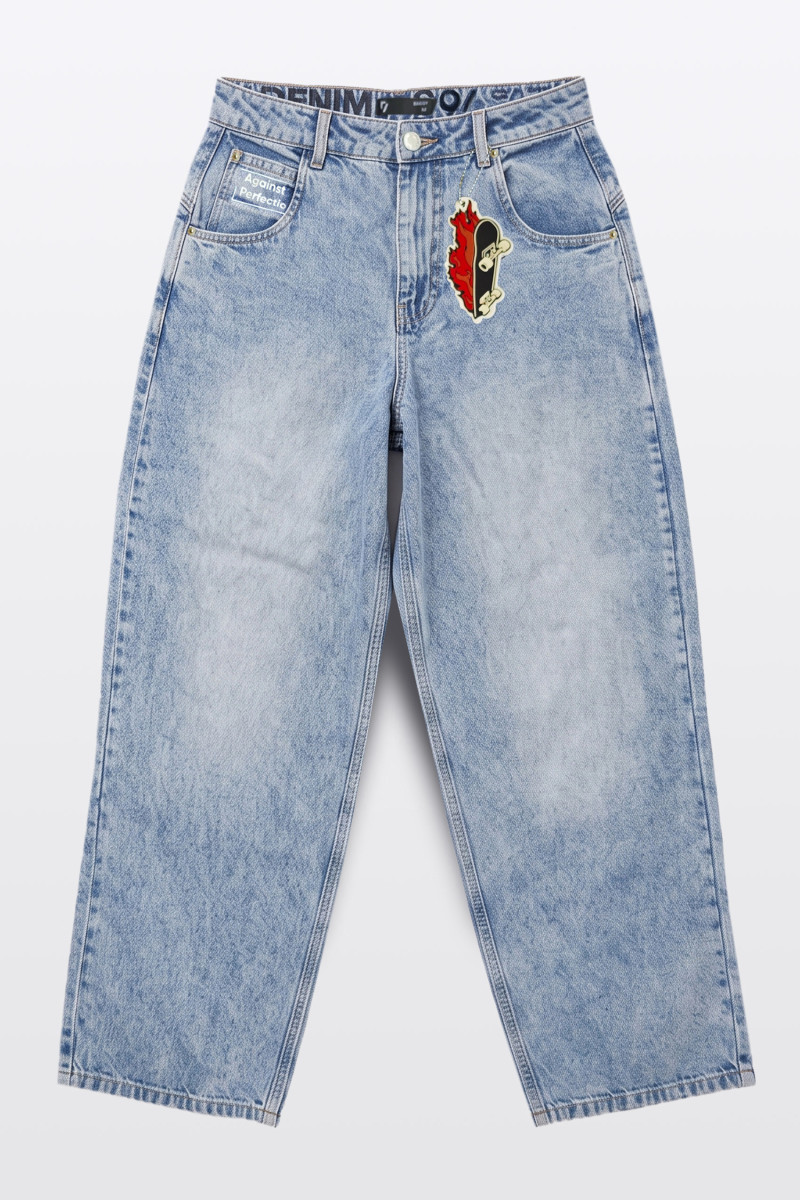 Jasnoniebieskie spodnie jeansowe BAGGY z efektem sprania