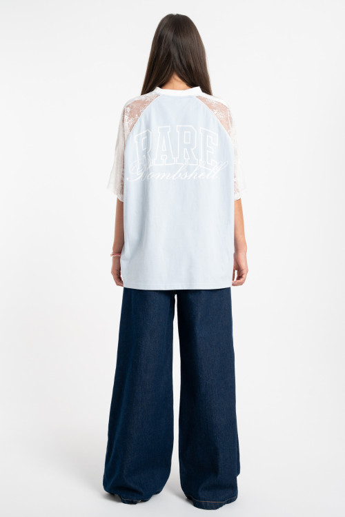 Granatowe spodnie jeansowe WIDE LEG z modnymi przetarciami