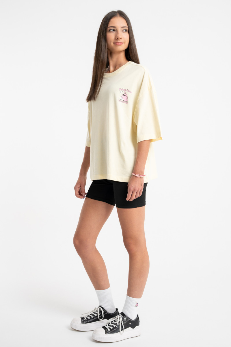 Żółty t-shirt BOXY z autorską grafiką z tyłu