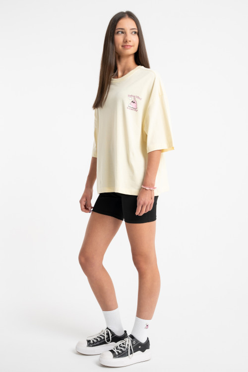 Żółty t-shirt BOXY z autorską grafiką z tyłu