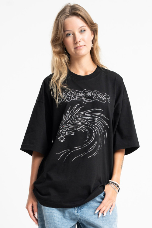 Czarny t-shirt OVERSIZE z dżetami