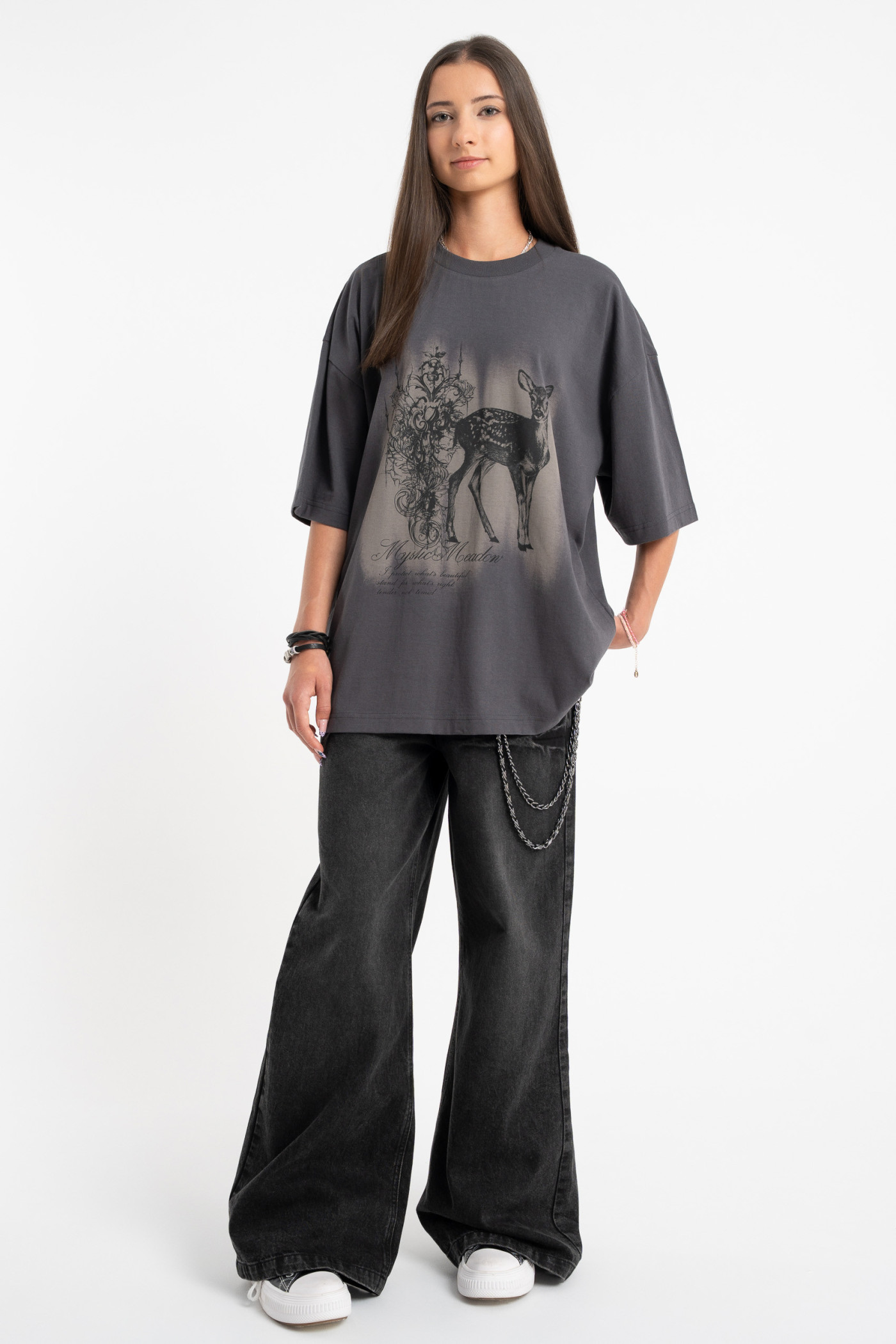 Granatowe spodnie jeansowe WIDE LEG z modnymi przetarciami