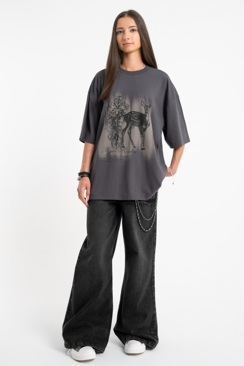 Granatowe spodnie jeansowe WIDE LEG z modnymi przetarciami