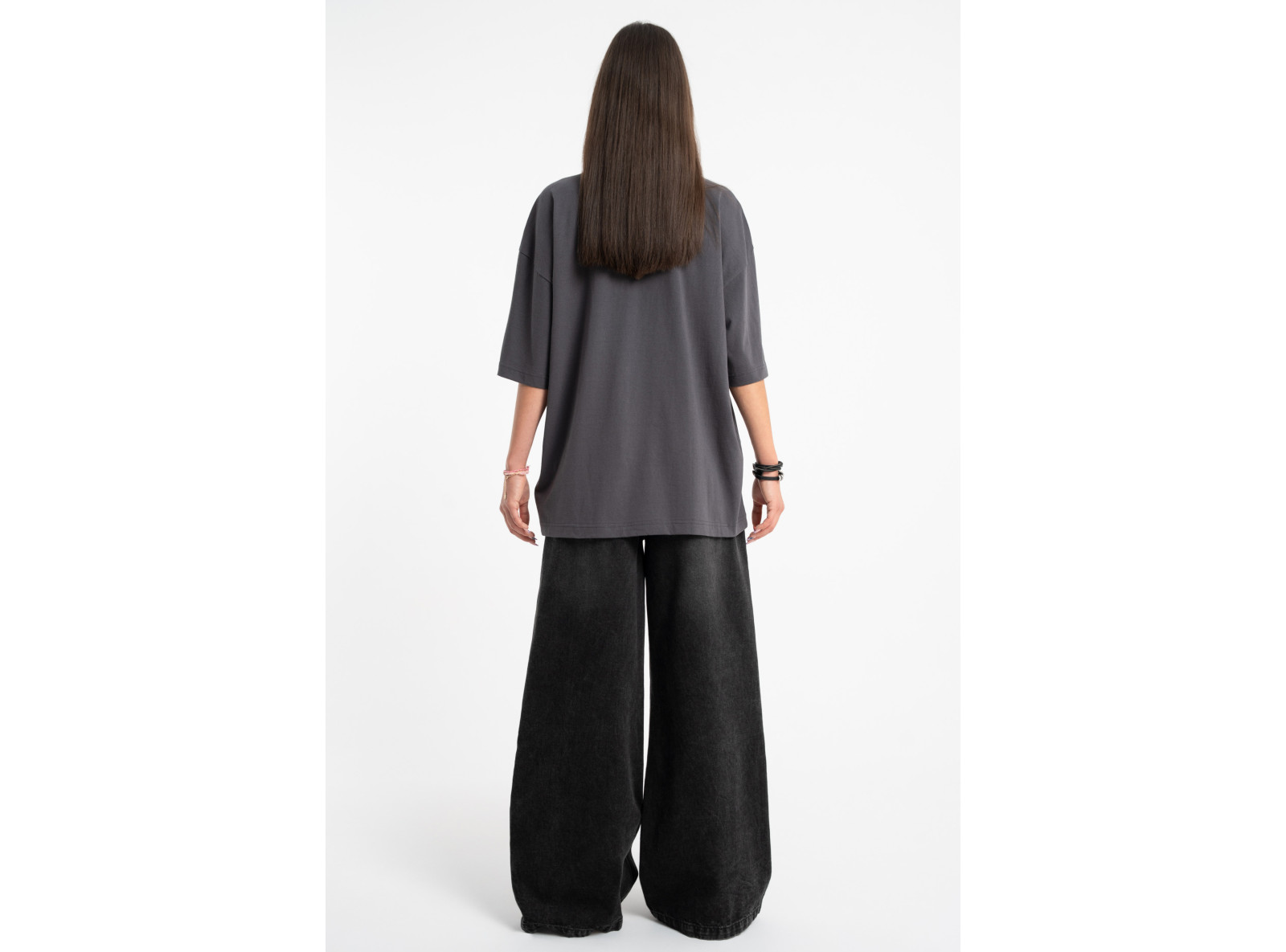 Granatowe spodnie jeansowe WIDE LEG z modnymi przetarciami
