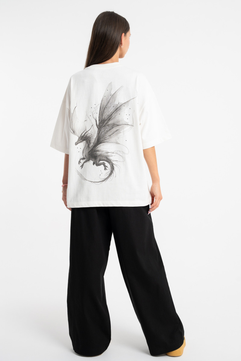 Biały t-shirt OVERSIZE z autorską grafiką z tyłu