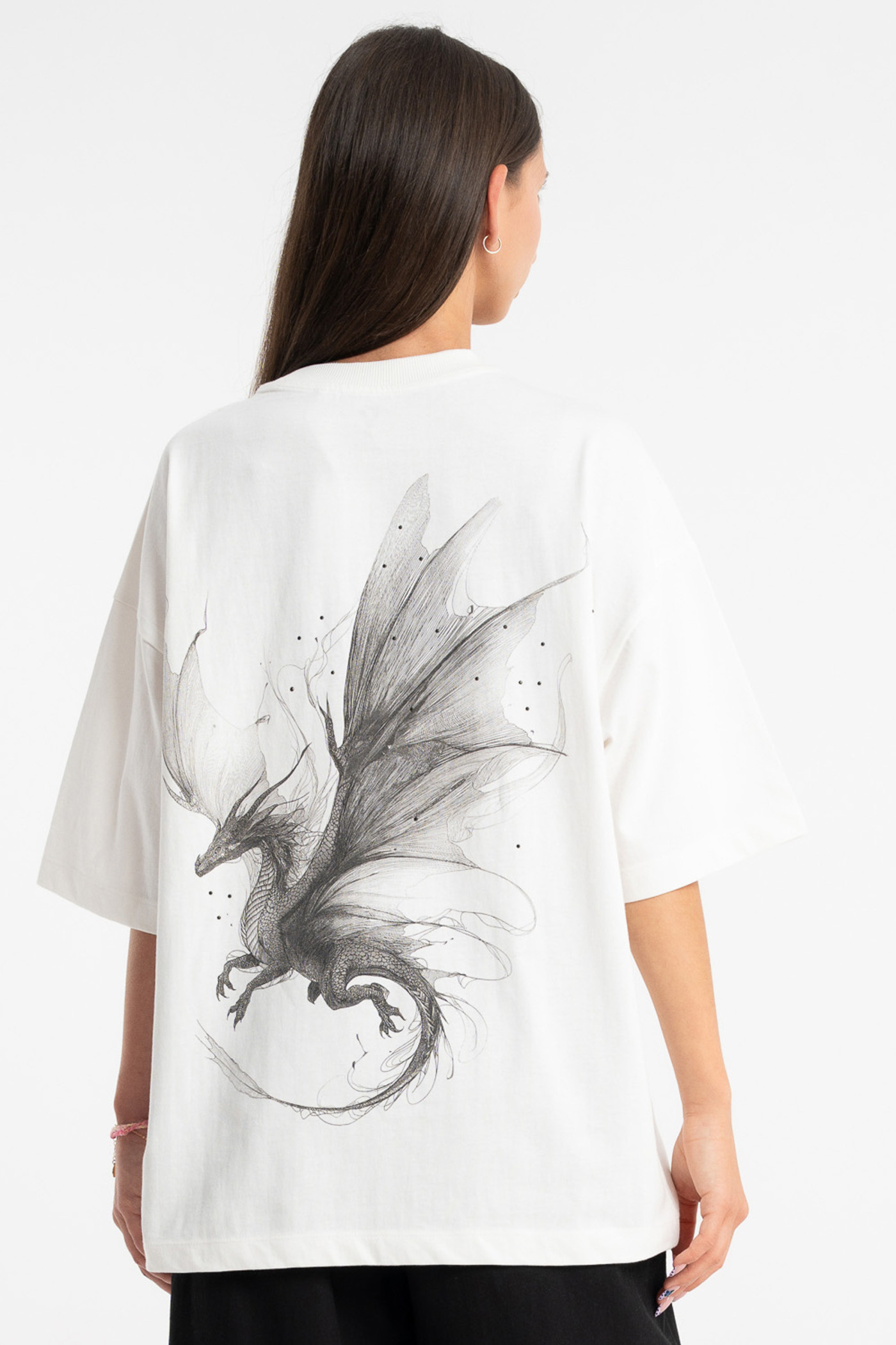 Biały t-shirt OVERSIZE z autorską grafiką z tyłu