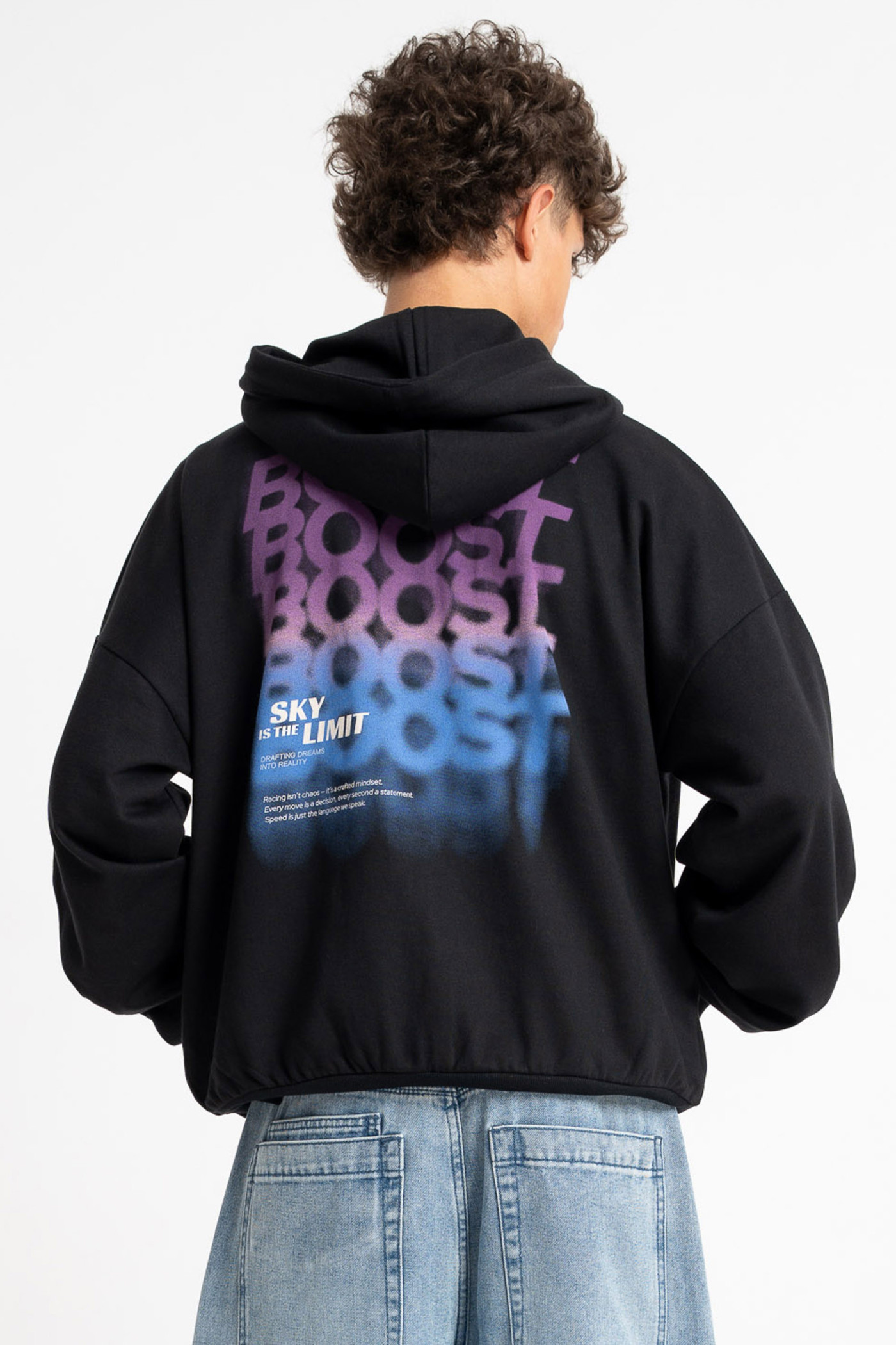 Czarna bluza LOOSE z kapturem z autorską grafiką z tyłu