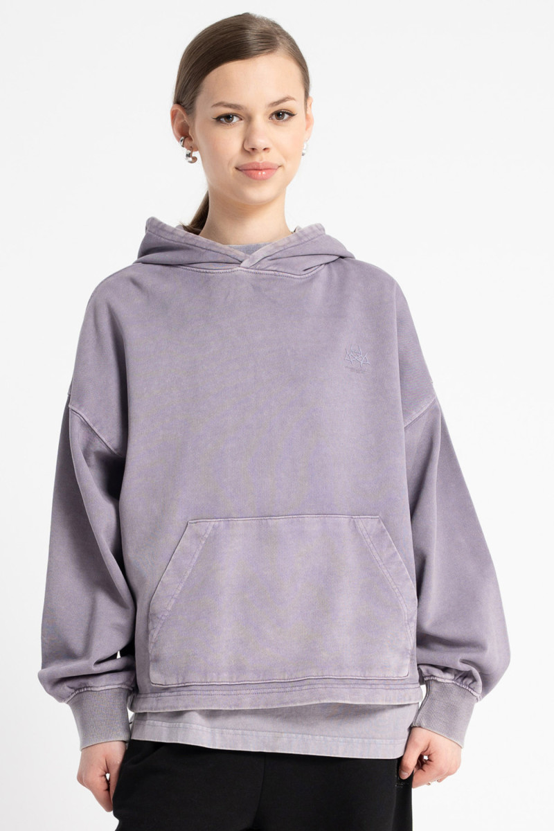 Fioletowa bluza z kapturem z efektem sprania od Reporter