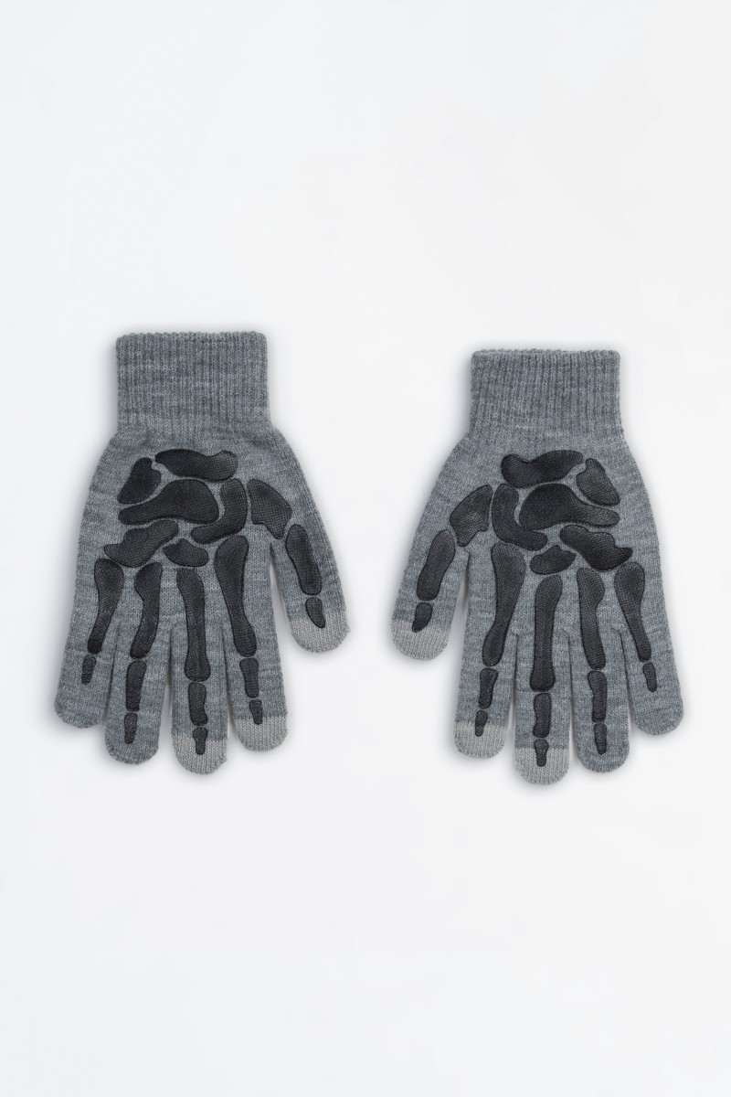 Szare rękawiczki z czarnym nadrukiem z przodu od Reporter