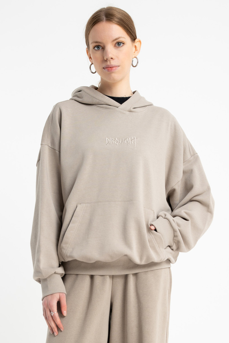 Beżowa bluza OVERSIZE z kapturem z autorską grafiką z tyłu od Reporter