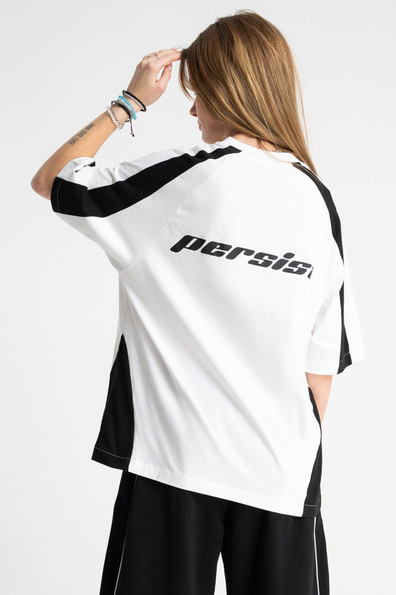 Biały t-shirt OVERSIZE z kontrastowymi wstawkami od Reporter