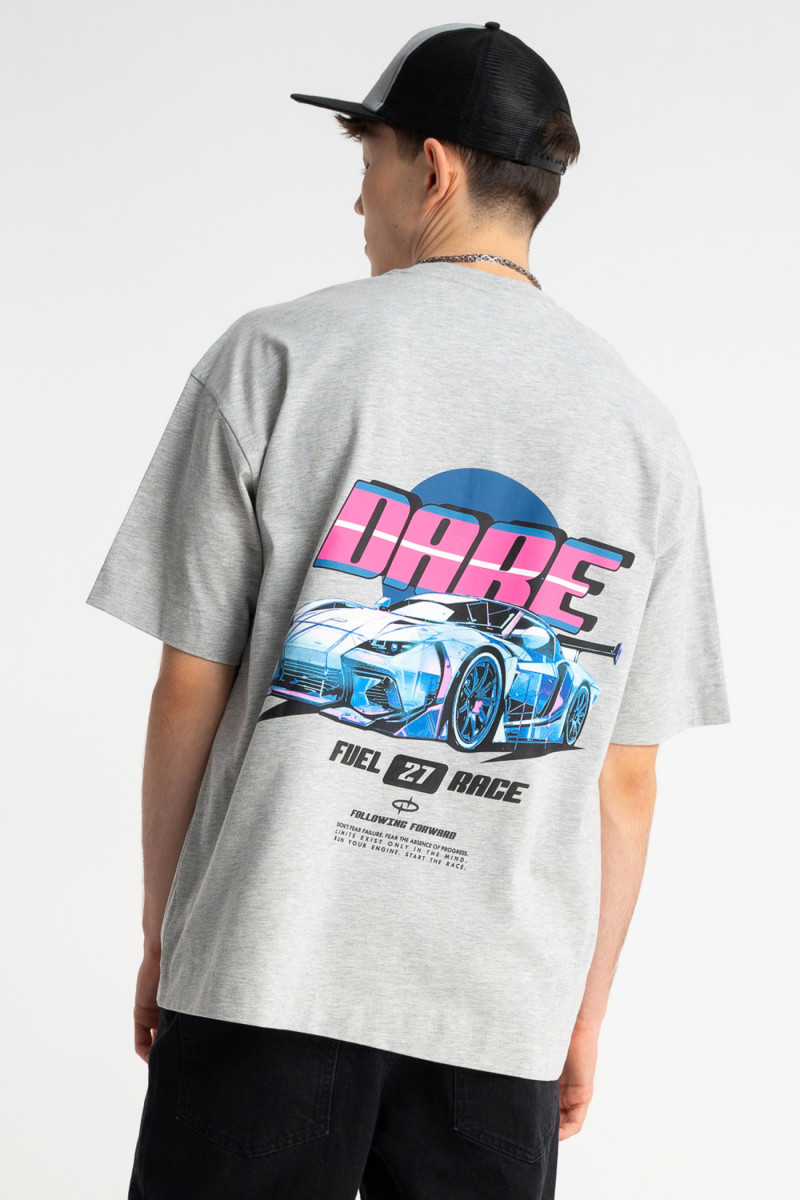 Szary t-shirt OVERSIZE z autorską grafiką z przodu od Reporter