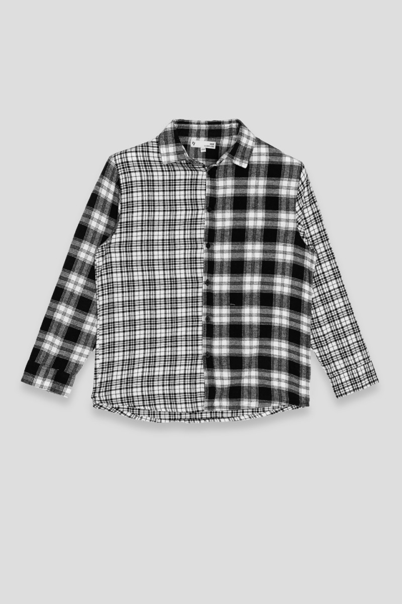 Czarna patchworkowa koszula z długim rękawem od Reporter