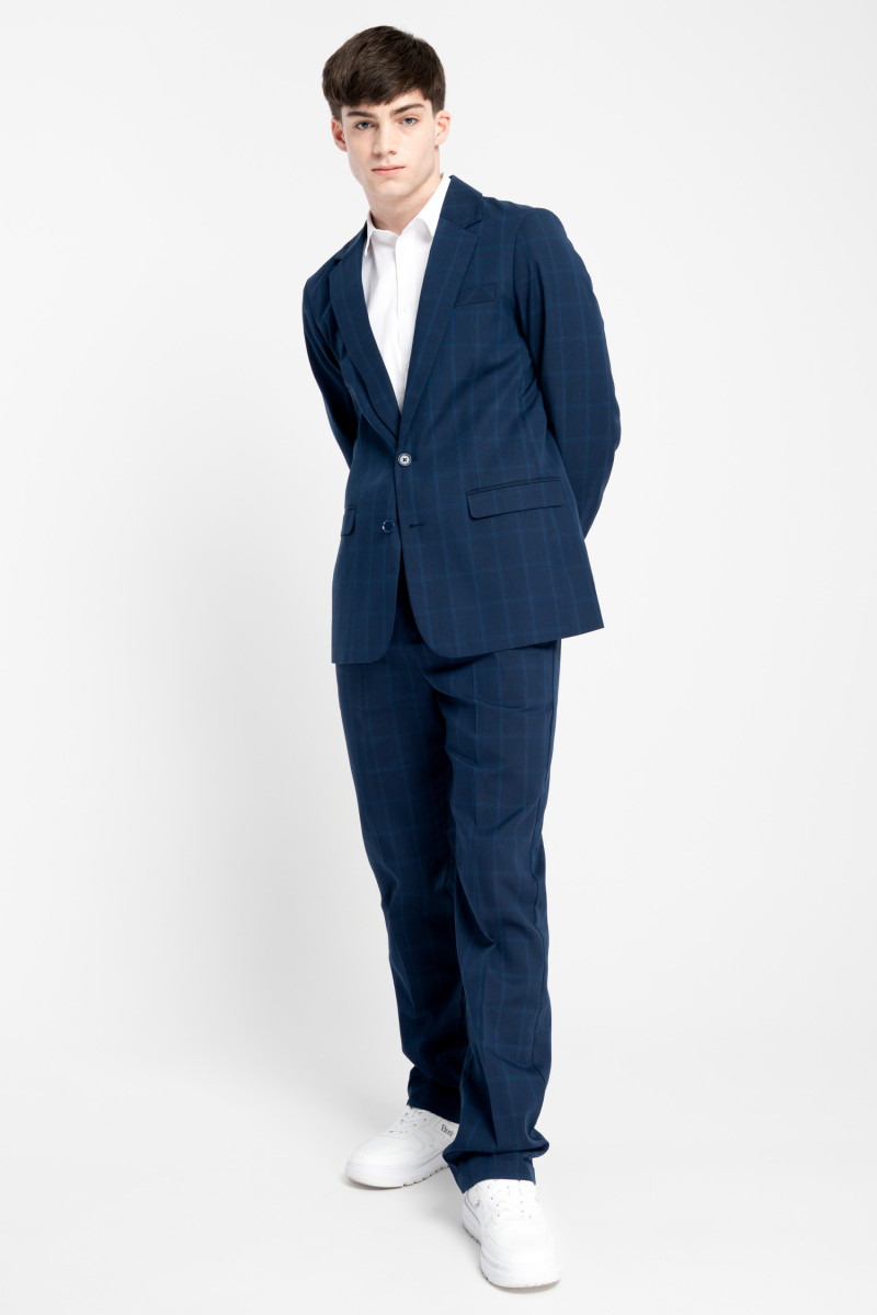 Niebieskie spodnie garniturowe REGULAR w kratę od Reporter