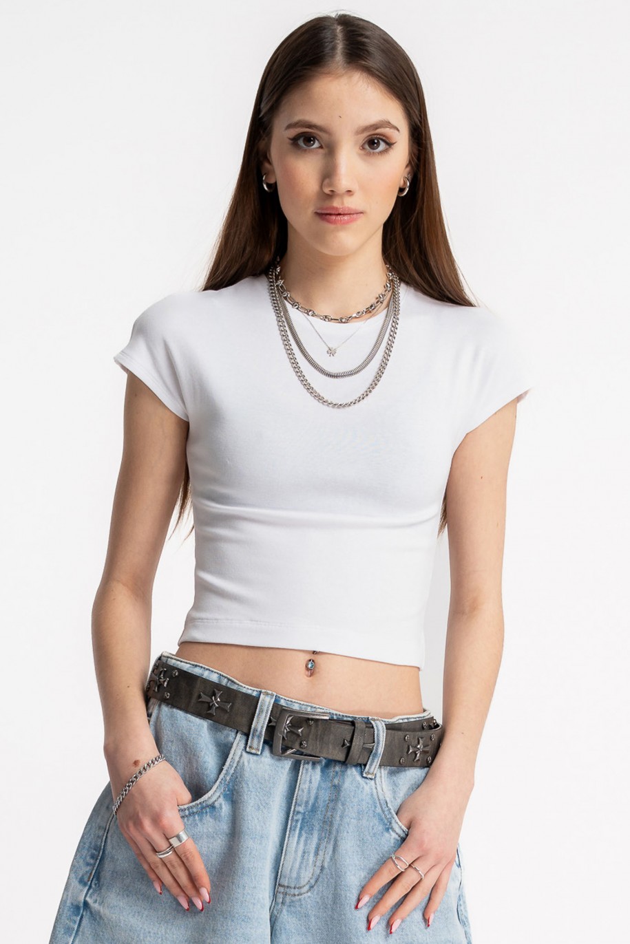 Biały CROP TOP bez nadruków od Reporter