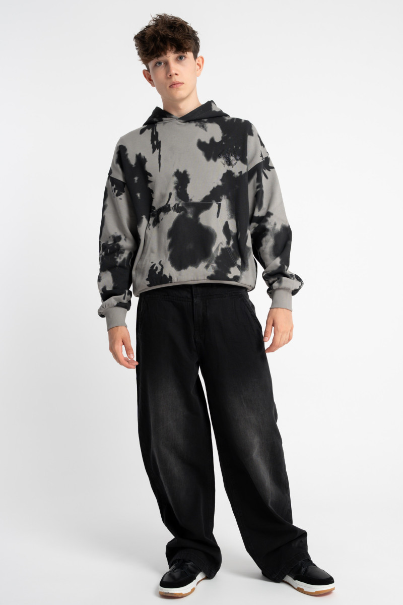 Czarne spodnie jensowe o kroju BAGGY z modnymi cięciami od Reporter